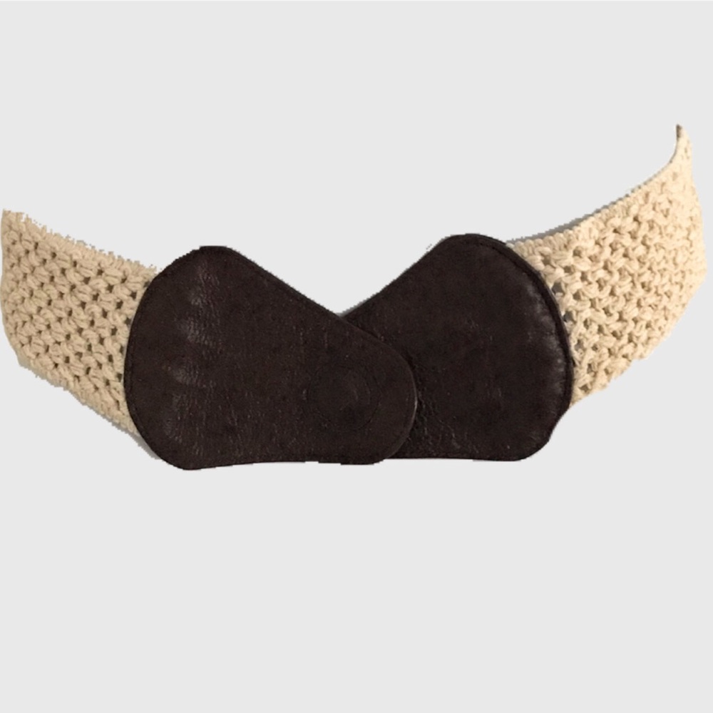Crochet Belt Boho Natural Cream Color with Vegan Leather Buckle